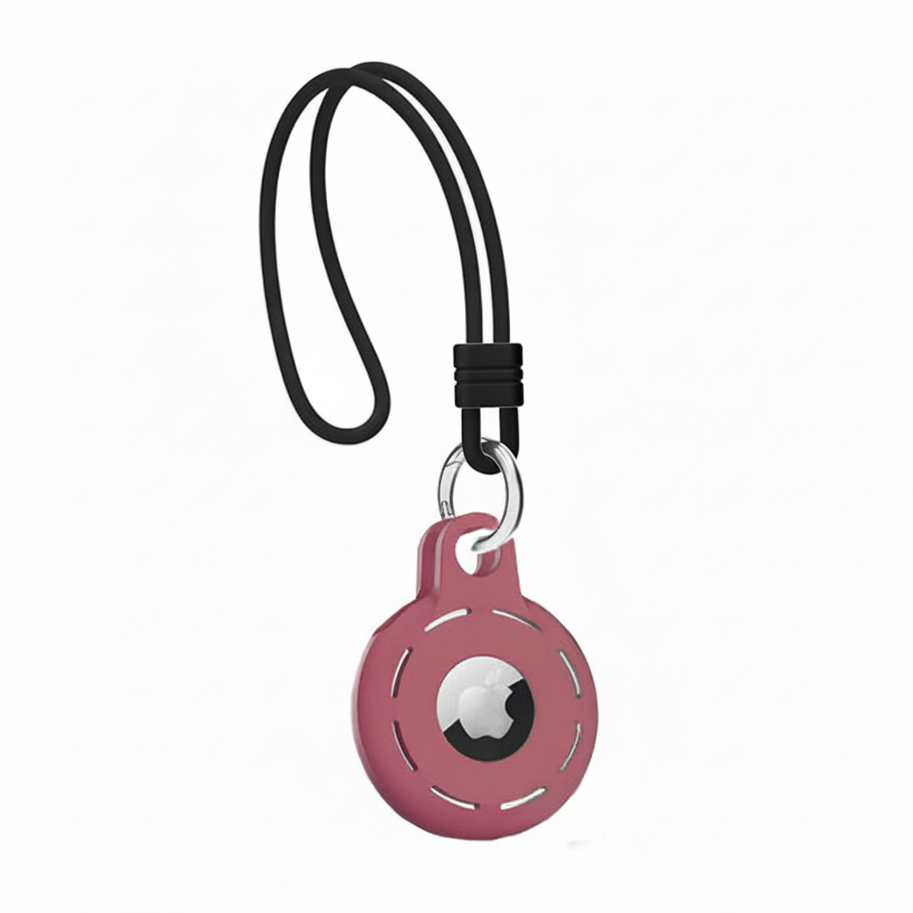 حامل Airtag مع حلقة مفاتيح، حزام معصم، حلقة سلسلة مفاتيح - أحمر