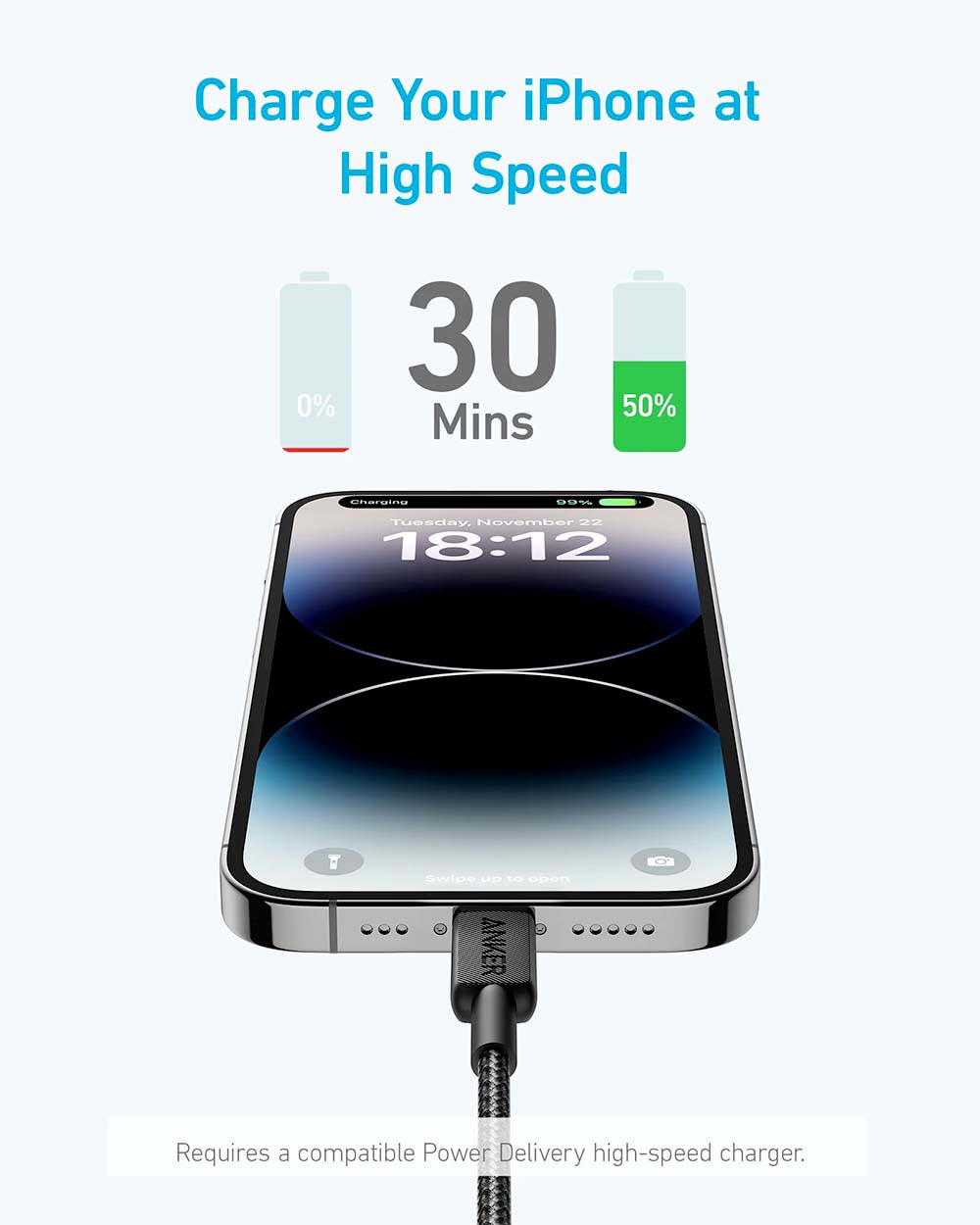 كابل USB-C إلى لايتنينج 322 من انكر 3متر | أسود