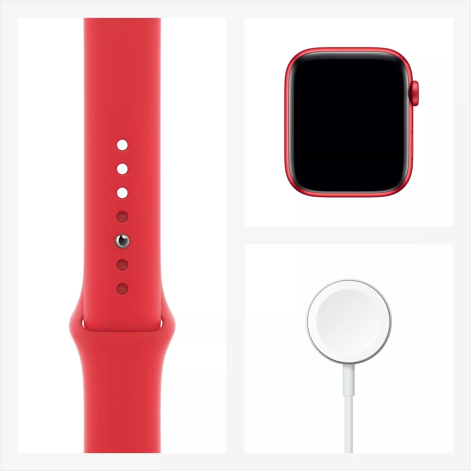 ساعة Apple Watch Series 6 GPS مقاس 44 ملم - بهيكل من الألومنيوم الأحمر مع سوار رياضي أحمر | مقاس عادي (Regular)