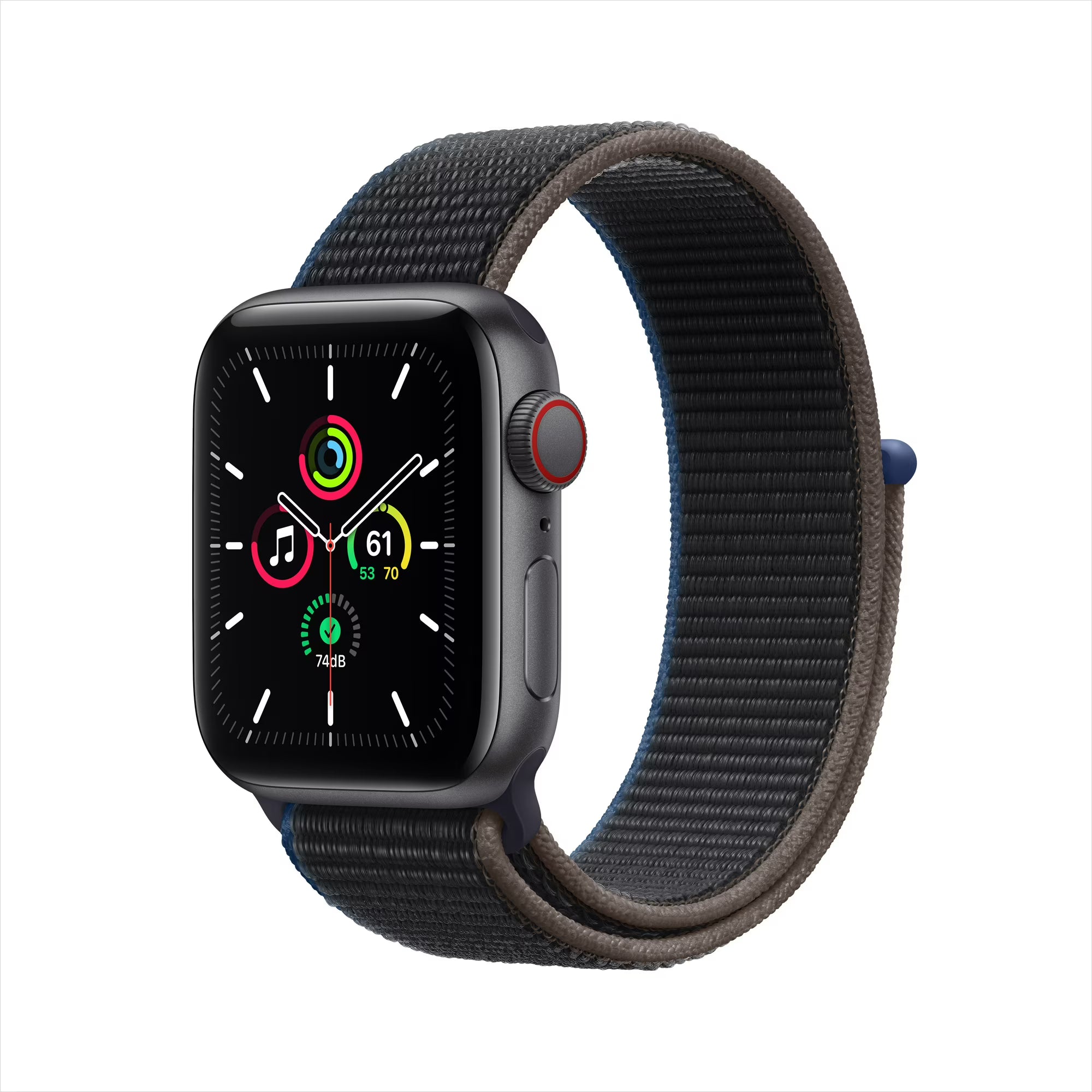 ساعة آبل واتش اس إي - GPS + Cellular - مقاس 40 ملم - بهيكل من الألومنيوم بلون Space Gray مع سوار Sport Loop بلون Charcoal