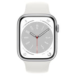 ساعة Apple Watch Series 8 (GPS) مقاس 45 مم – هيكل ألومنيوم فضي مع سوار رياضي أبيض