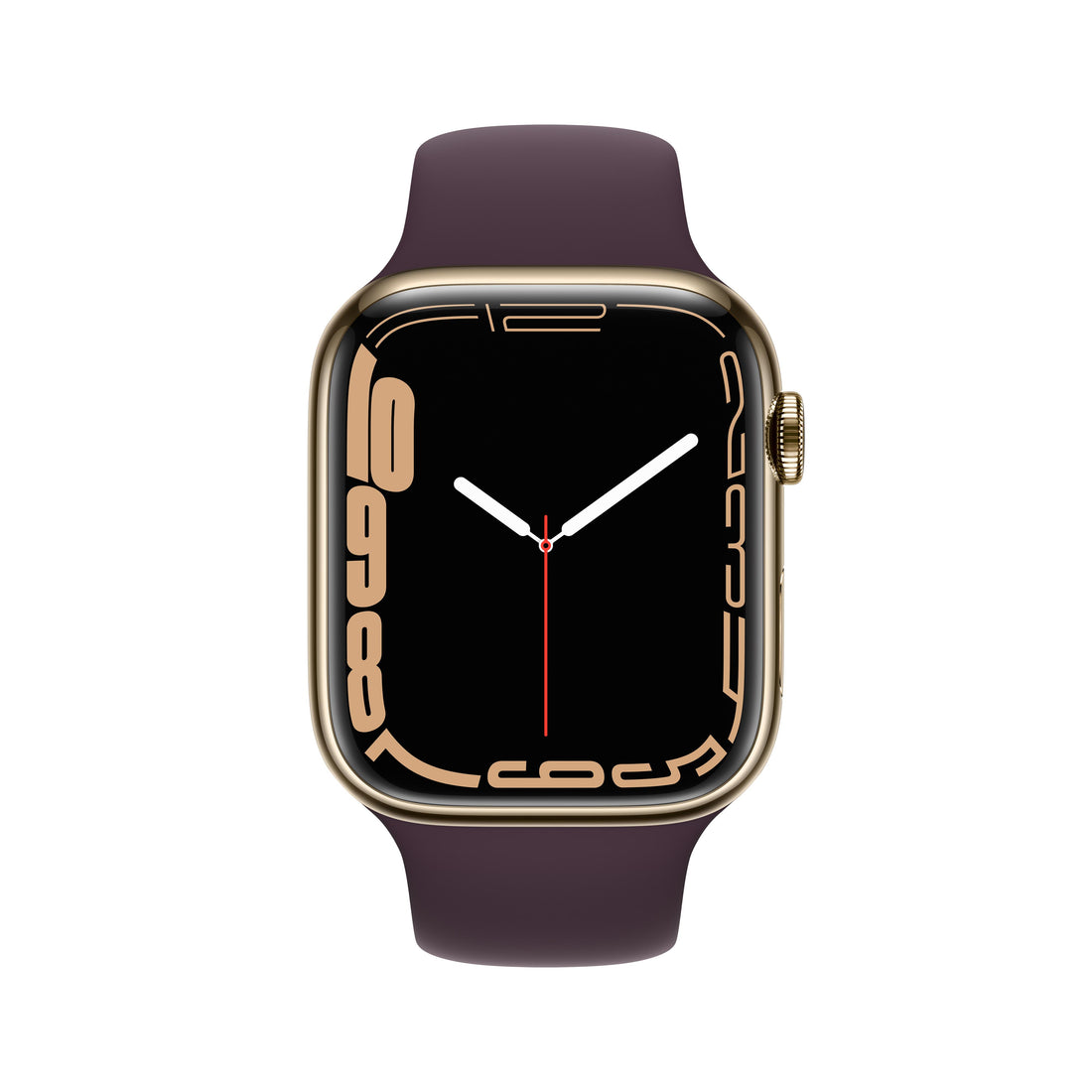 ساعة Apple Watch Series 7 (GPS + Cellular) مقاس 45 مم – هيكل ستانلس ستيل ذهبي مع سوار رياضي Dark Cherry