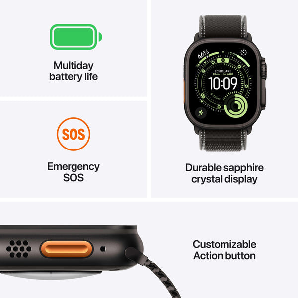 ساعة Apple Watch Ultra 3 (2025) ‏GPS + Cellular مقاس 49 مم – هيكل تيتانيوم طبيعي مع سوار Alpine أزرق فاتح (مقاس M)
