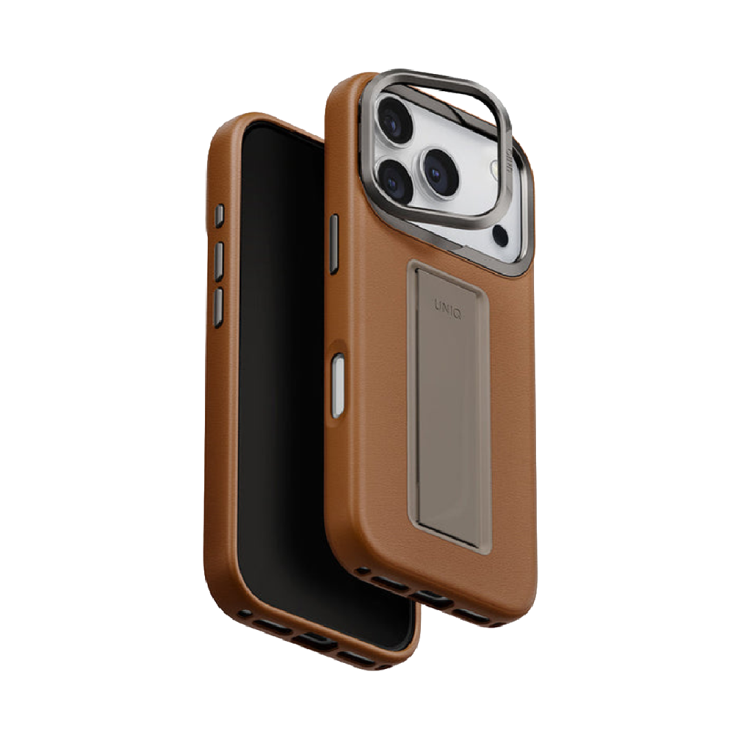 UNIQ Hybrid Heldro Pro MagClick Case with Camera Stand for iPhone 17 Pro | Caramel