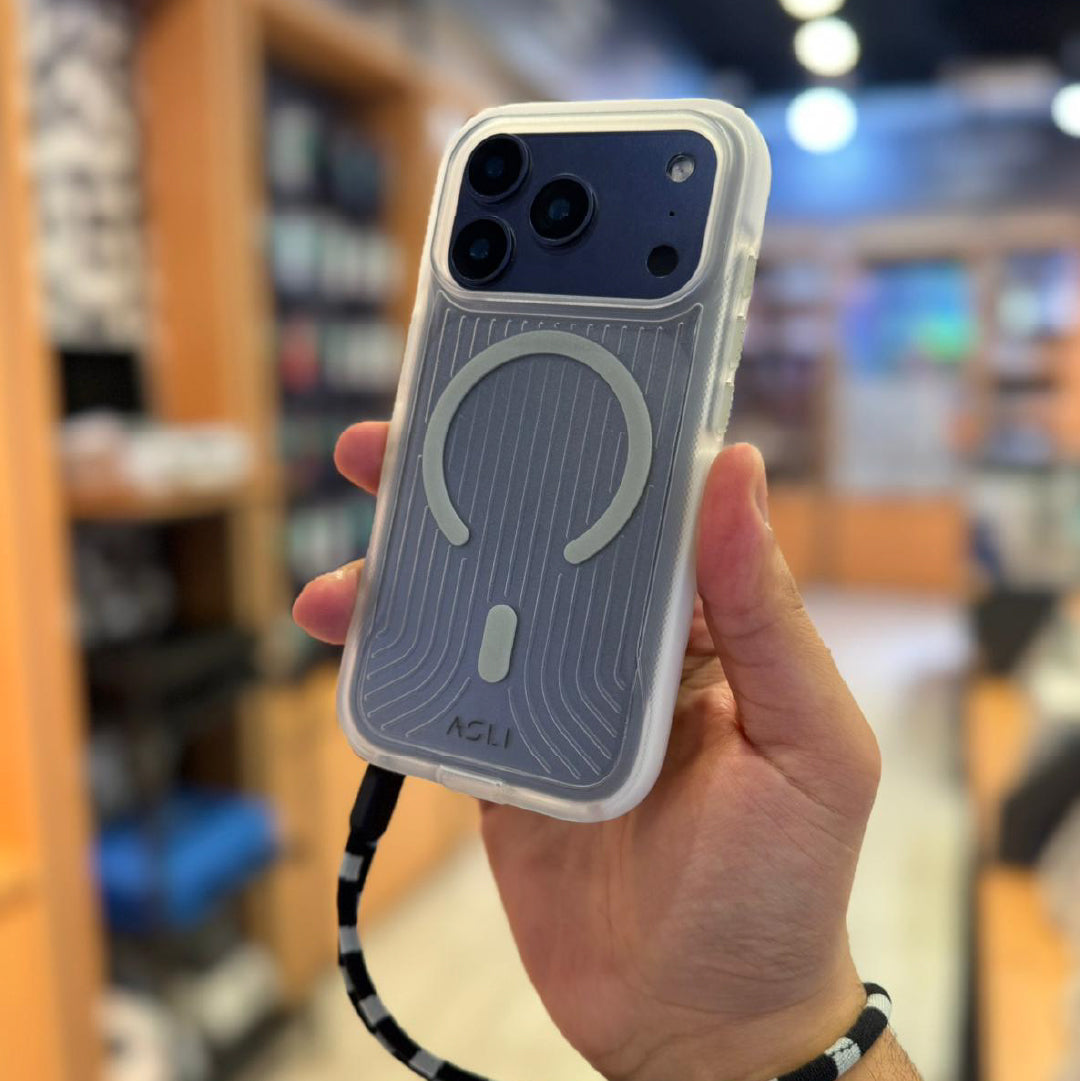 Asli Global LanyardMag MagSafe Case for iPhone 17 Pro Max – Built-In Lanyard | Clear/Gray