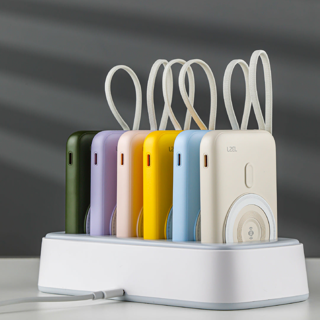 LZEL HexaEnergia Station 6x Wireless Powerbank Charging Dock | 10000mAh Full Battery | Built-in Cable | White