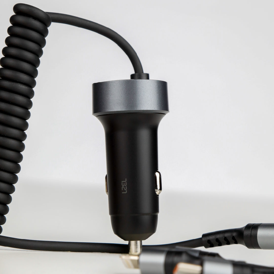LZEL PulseCharge Pro3 50W Dual Port - USB C PD & USB A - Car Charger with Built in Cables