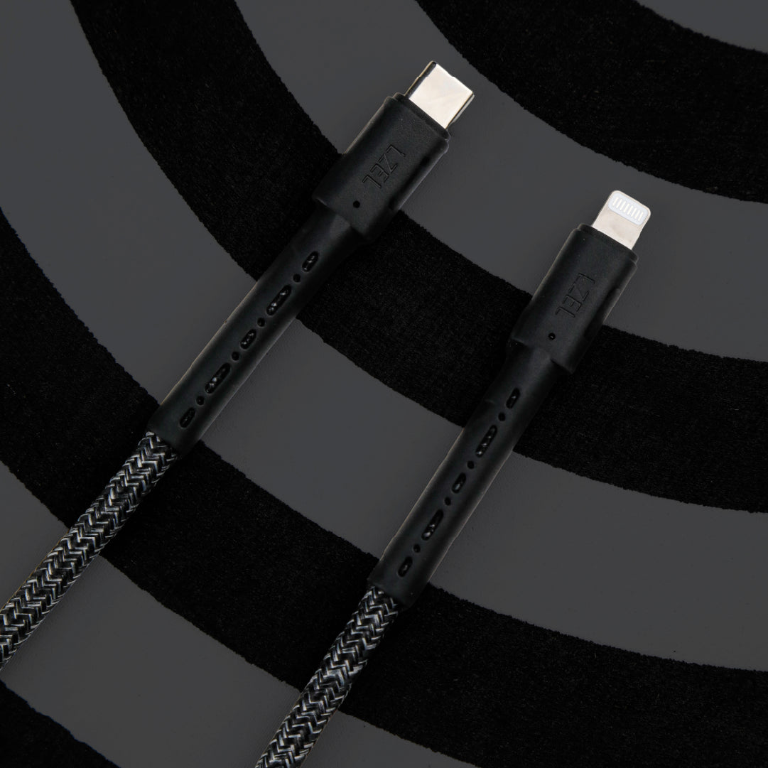 كيبل LZEL MFi USB-C إلى Lightning – 2 متر | شحن سريع PD 60 واط، نقل بيانات 480Mbps، مقاوم للانحناء 150,000+، غلاف TPE مضفر متين