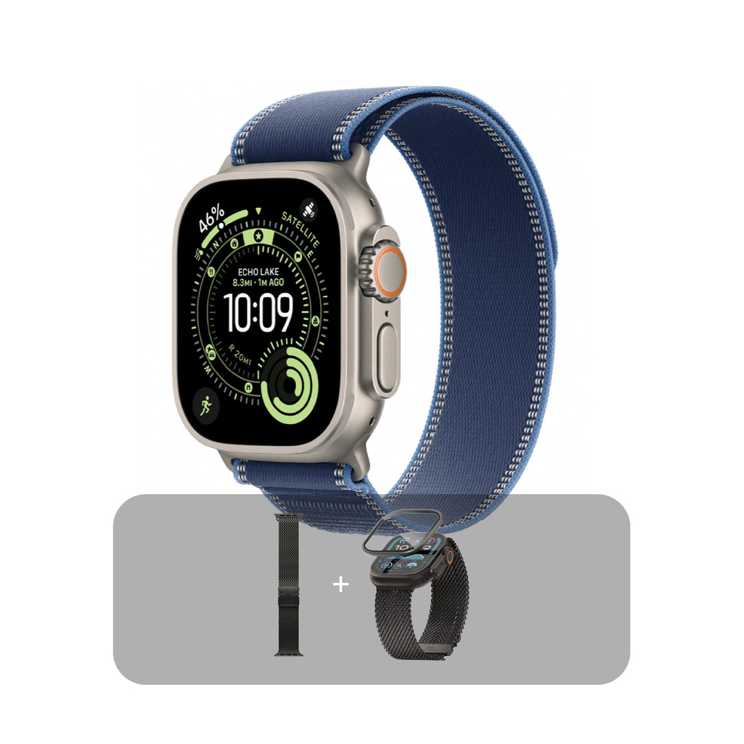 Apple Watch Ultra 3 (2025) GPS + Cellular, 49mm  - Natural Titanium Case - Blue Trail Loop | S/M + Bundle Offer