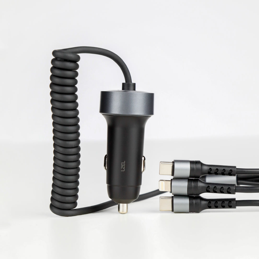 LZEL PulseCharge Pro3 50W Dual Port - USB C PD & USB A - Car Charger with Built in Cables