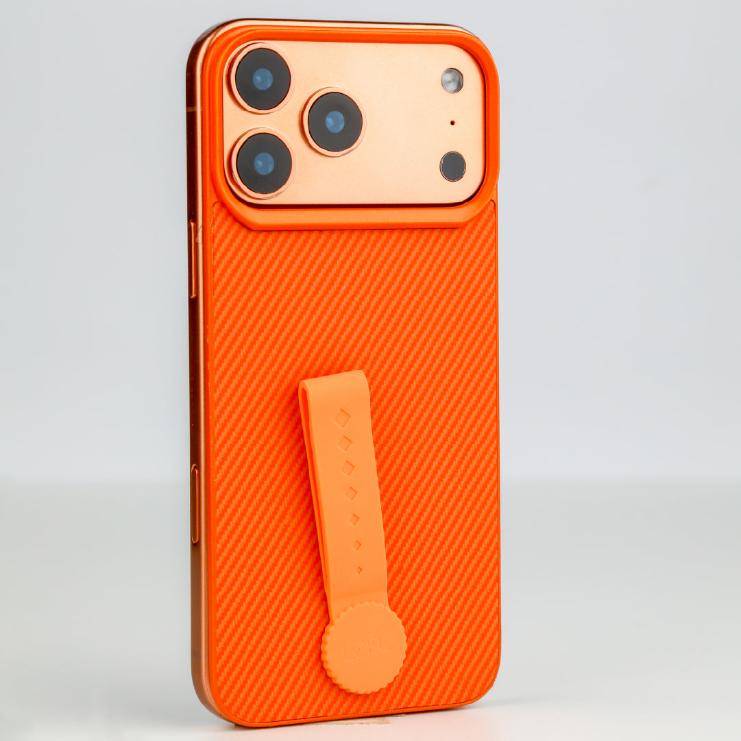 LZEL MagCarbon Strap Carbon Design with 360° Grip and Raised-Edge Protection Back Cover for iPhone 17 Pro Max