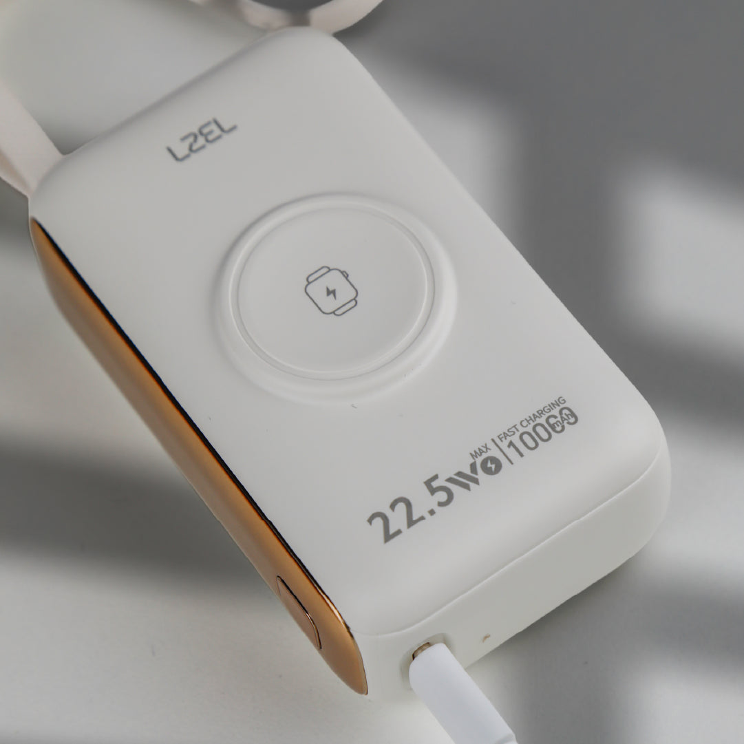 باور بانك LZEL Ampflow10 Mini – سعة 10000 مللي أمبير | شحن سريع 22.5 واط | كابلات مدمجة Type-C و Lightning | شحن لاسلكي