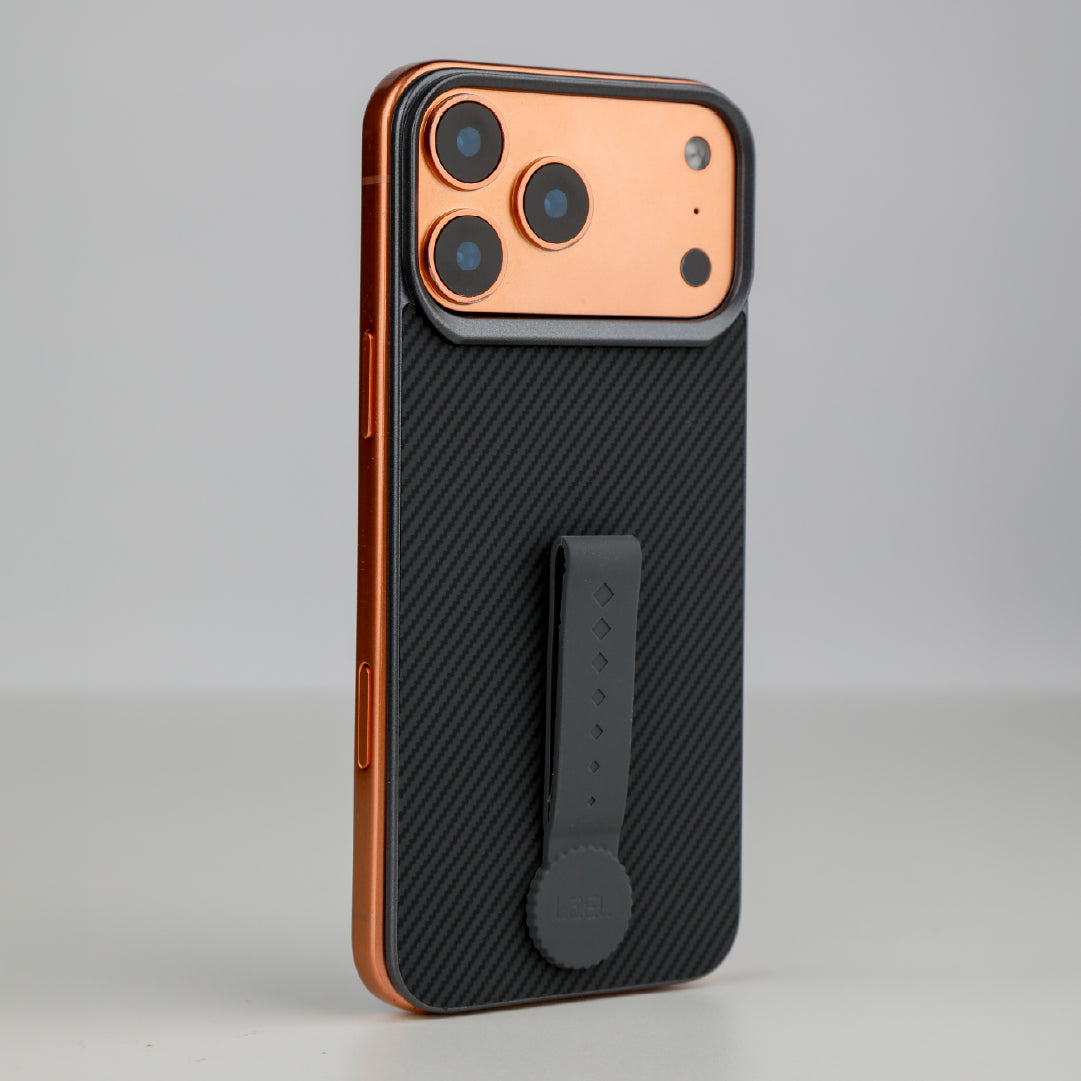LZEL MagCarbon Strap Carbon Design with 360° Grip and Raised-Edge Protection Back Cover for iPhone 17 Pro Max