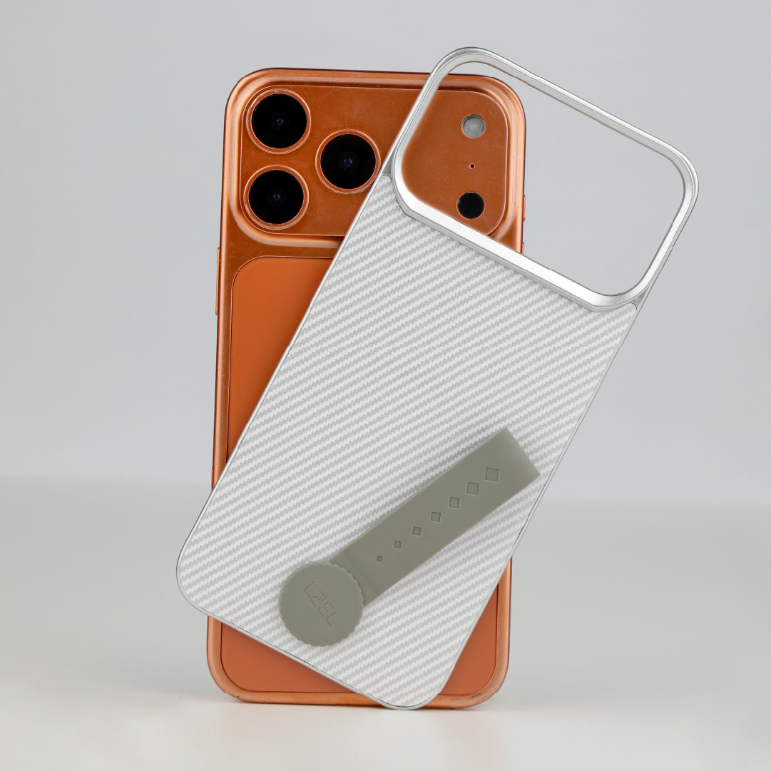 LZEL MagCarbon Strap Carbon Design with 360° Grip and Raised-Edge Protection Back Cover for iPhone 17 Pro Max
