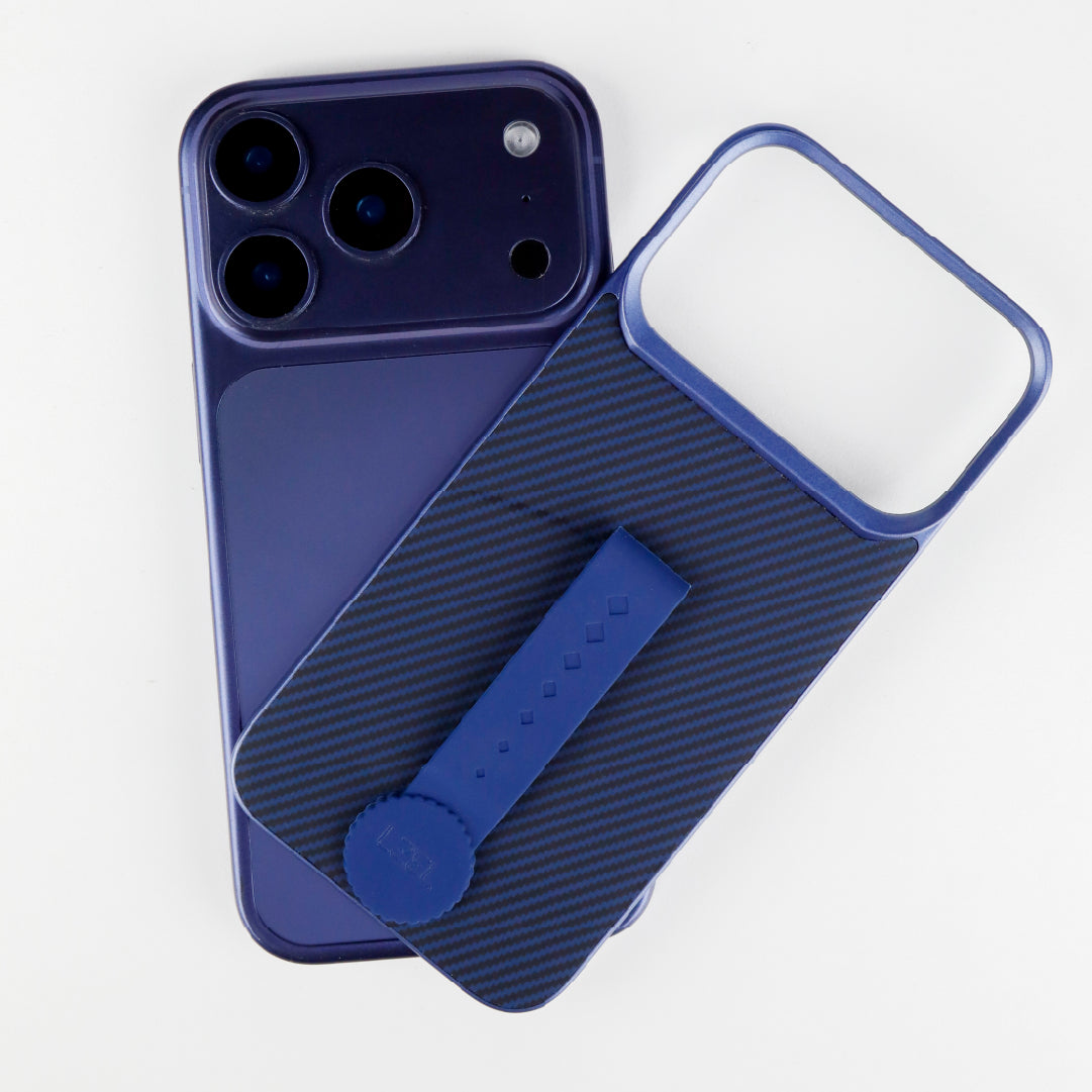 LZEL MagCarbon Strap Carbon Design with 360° Grip and Raised-Edge Protection Back Cover for iPhone 17 Pro Max