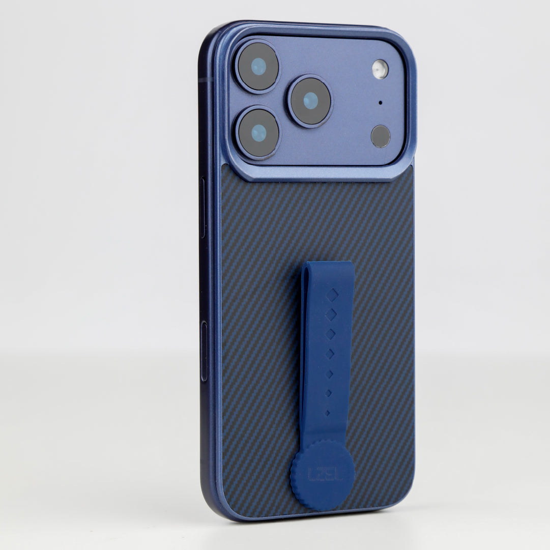 LZEL MagCarbon Strap Carbon Design with 360° Grip and Raised-Edge Protection Back Cover for iPhone 17 Pro Max