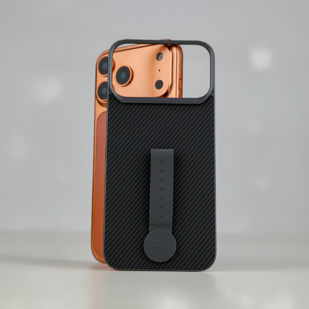 LZEL MagCarbon Strap Carbon Design with 360° Grip and Raised-Edge Protection Back Cover for iPhone 17 Pro Max