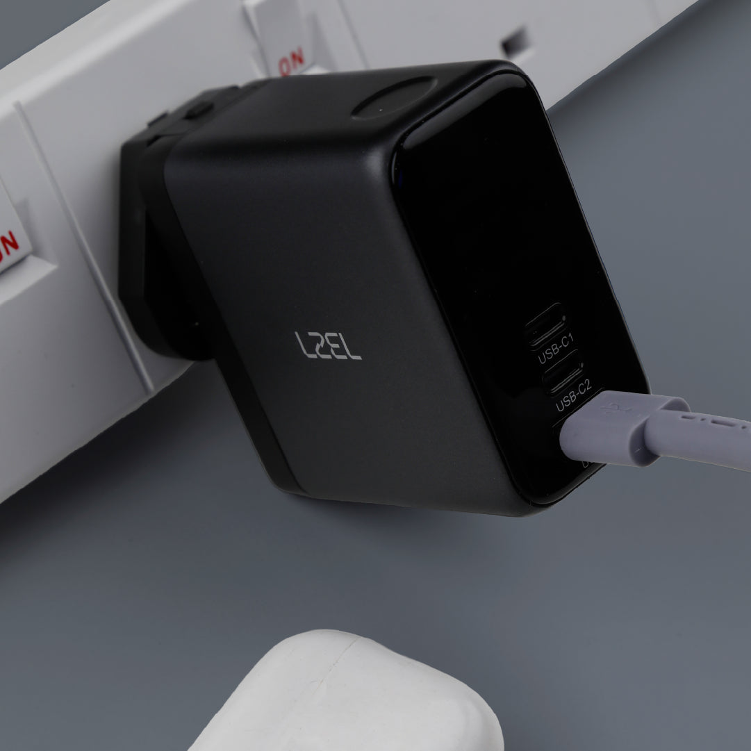 LZEL 100W GaN Travel Charger with 3-Port PD Digital Display & UK/EU/AU Plugs
