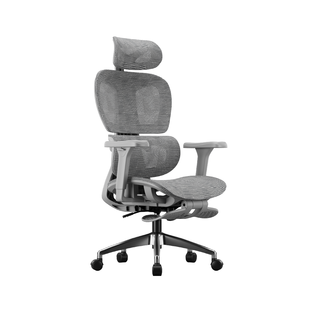 كرسي مكتب مريح (Ergonomic) – مسند قدم، آلية انزلاق، رافعة غاز Class 4 | رمادي فاتح