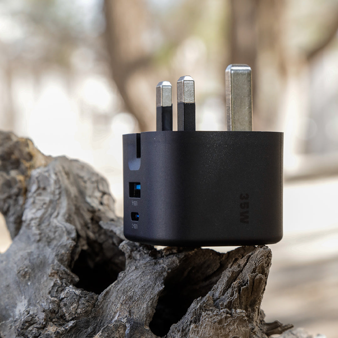  شاحن Asli Primevolt GaN بقدرة 35 واط – منفذ USB-C ومنفذ USB-A 