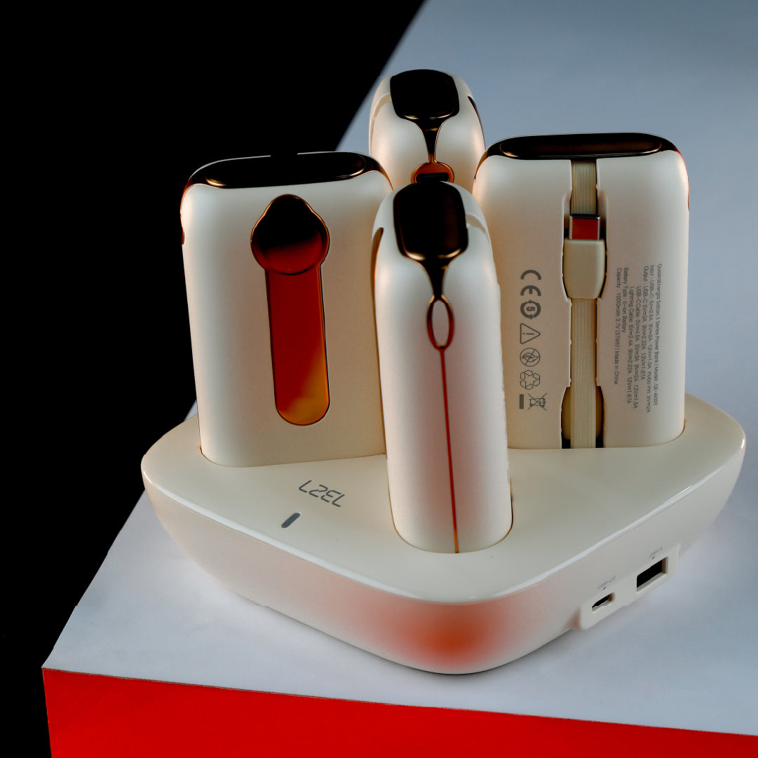 محطة الطاقة المحمولة QUADRA ENERGIA X من ليزل 10000 مللي أمبير × 4 مع كيبل مدمج Lightning و Type-C