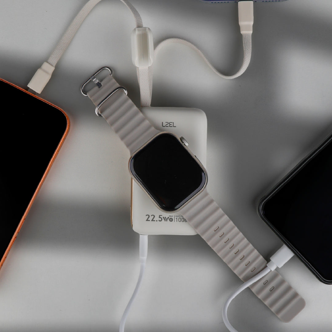 باور بانك LZEL Ampflow10 Mini – سعة 10000 مللي أمبير | شحن سريع 22.5 واط | كابلات مدمجة Type-C و Lightning | شحن لاسلكي