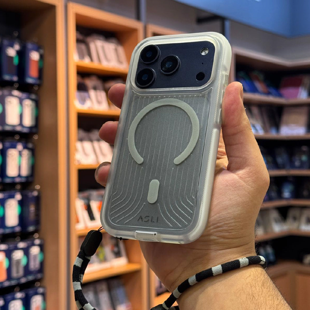 Asli Global LanyardMag MagSafe Case for iPhone 17 Pro Max – Built-In Lanyard | Clear/Gray