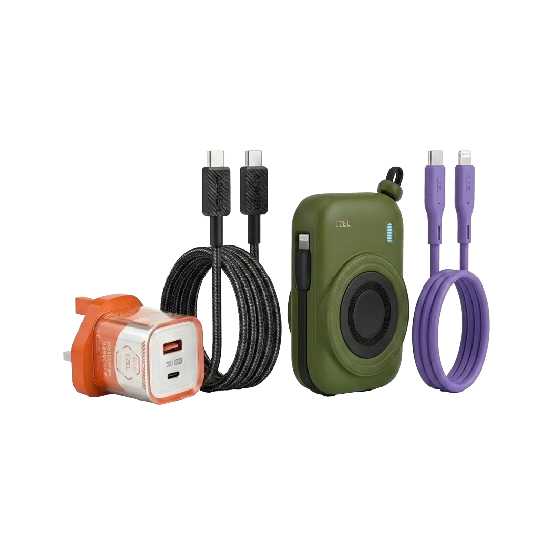 عرض عيد الأم | باور بانك مغناطيسي LZEL بسعة 10000mAh + شاحن GaN بقدرة 30W + كابل Anker USB-C بطول 6 قدم + كابل USB-C إلى Lightning بقدرة 60W