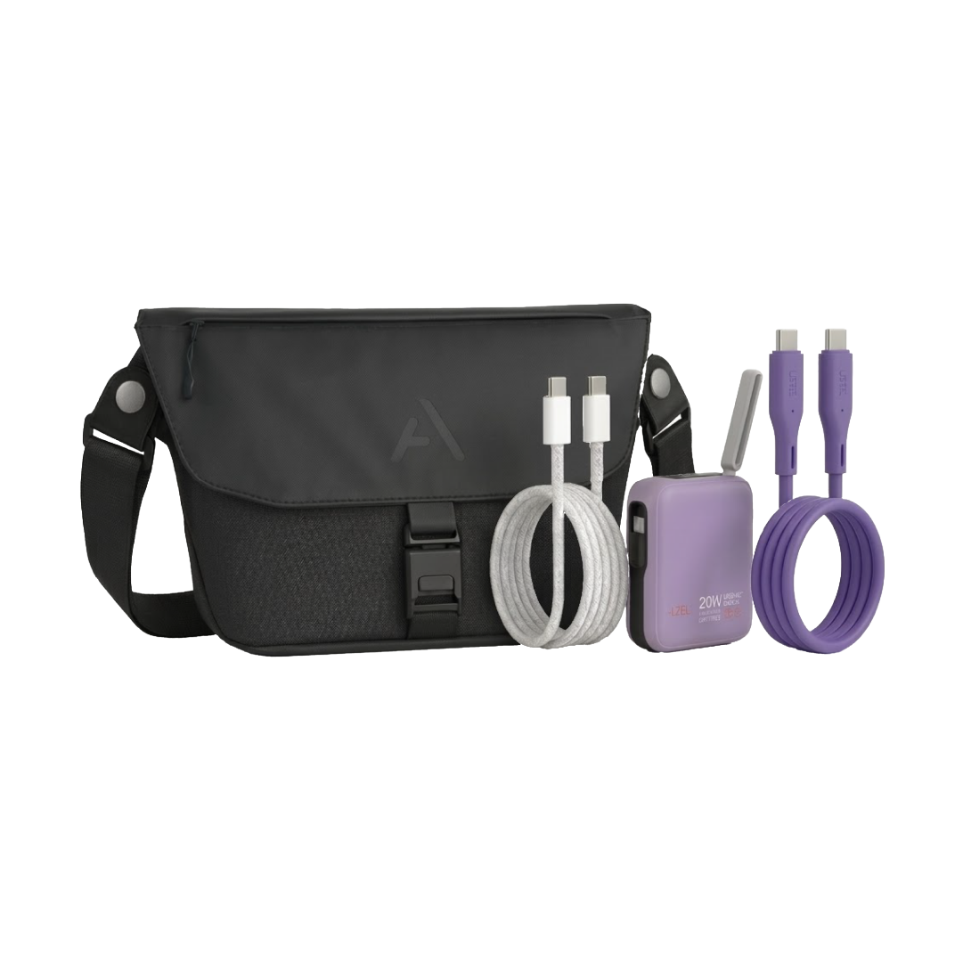 عرض عيد الأم | باور بانك LZEL Zenoflex بسعة 10000mAh + كابل USB-C بقدرة 240W + كابل Apple USB-C بقدرة 60W + حقيبة Cross Body | عرض باقة | Purple