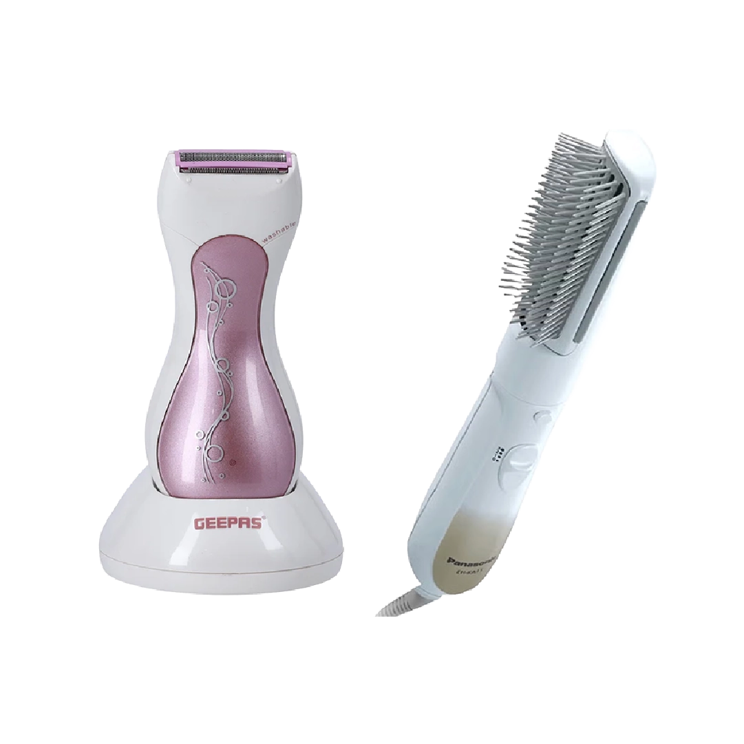 Eid Bundle - Geepas Rechargeable Lady Shaver (Wet & Dry, USB, Dual Blade) + Panasonic Hair Styler