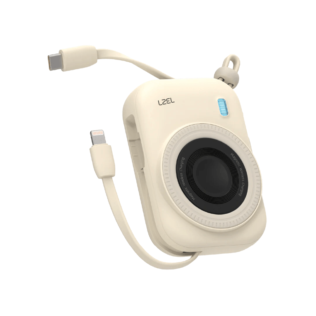 LZEL NanoFlex Nova – 10,000mAh Magnetic Power Bank with USB-C PD & Built-in Cable | Beige