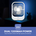 Geepas 8” Rechargeable Fan with LED Light – 2-Speed Powerful Airflow, Built-in Battery Backup, Portable Design, Adjustable Tilt