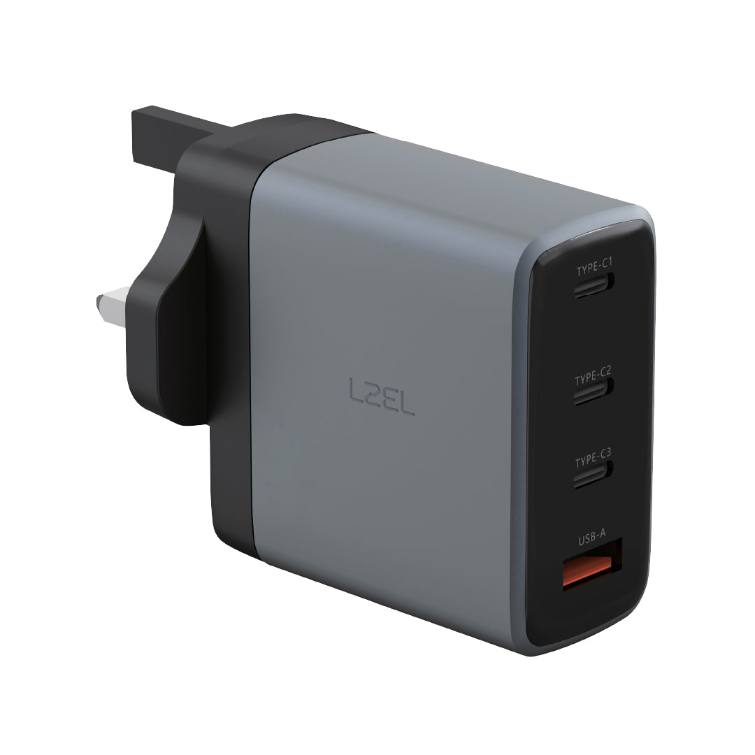 شاحن حائط فائق السرعة من ليزل بقوة 100 واط بأربع منافذ USB بتقنية GaN