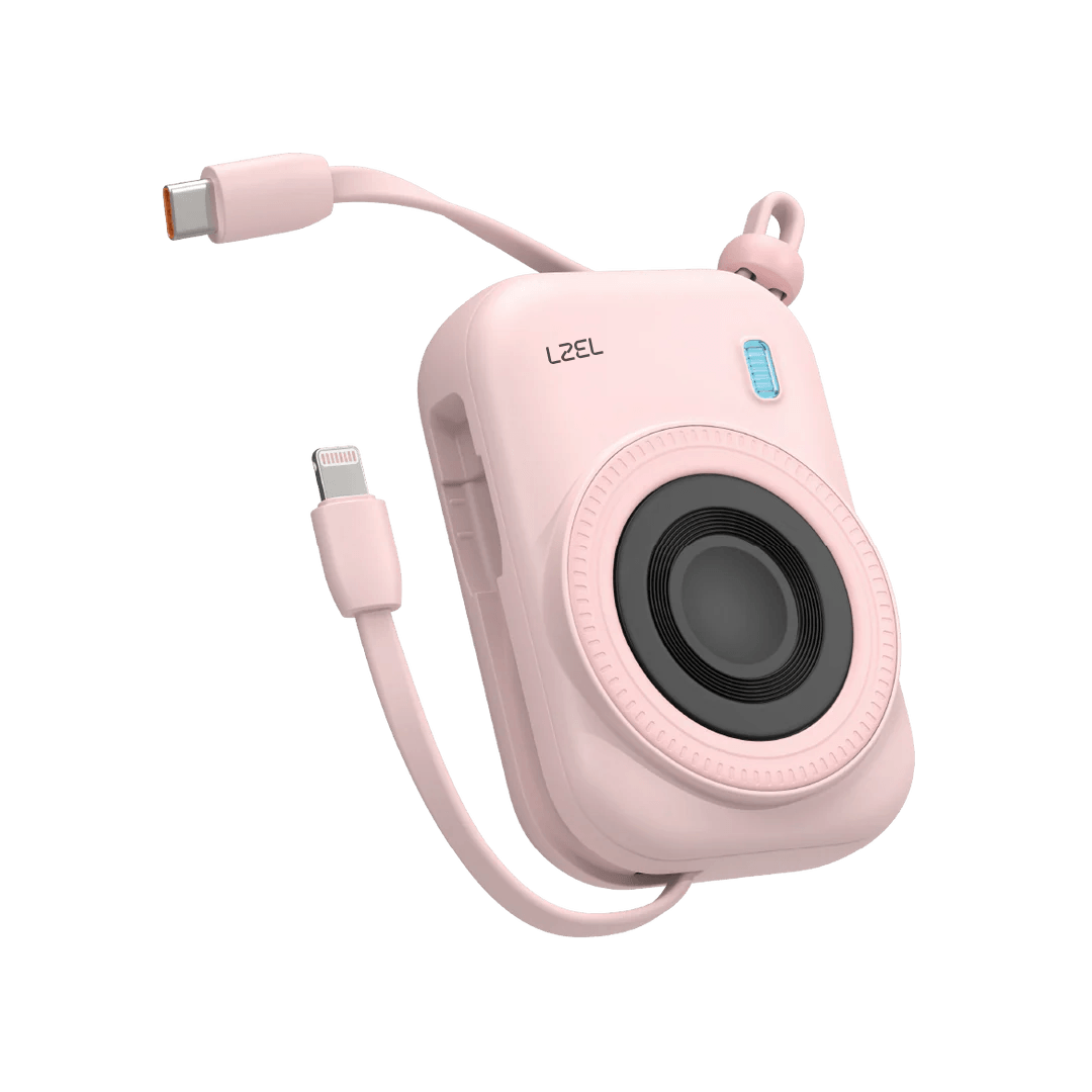 LZEL NanoFlex Nova – 10,000mAh Magnetic Power Bank with USB-C PD & Built-in Cable | Pink