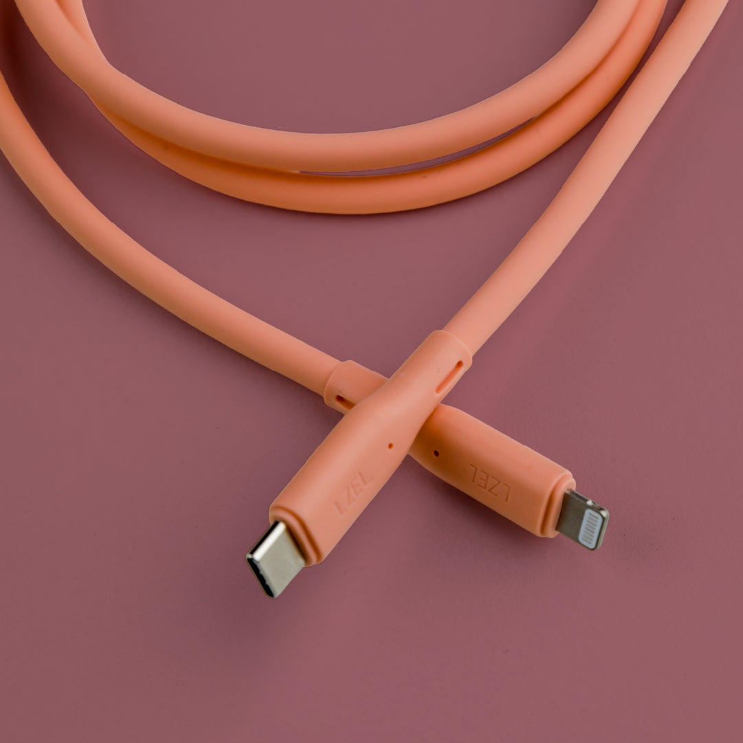 كيبل من Lzel معتمد USB-C إلى Lightning ، نقل بيانات بسرعة 480Mbps، طاقة 20V 3A، PD بقوة 60W، غلاف سيليكون سائل ناعم، هيكل TPE، طول 2 متر 
