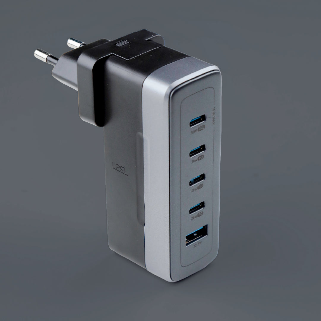 LZEL VoltixWorld 75W GaN Multi Port Travel Adapter | Black