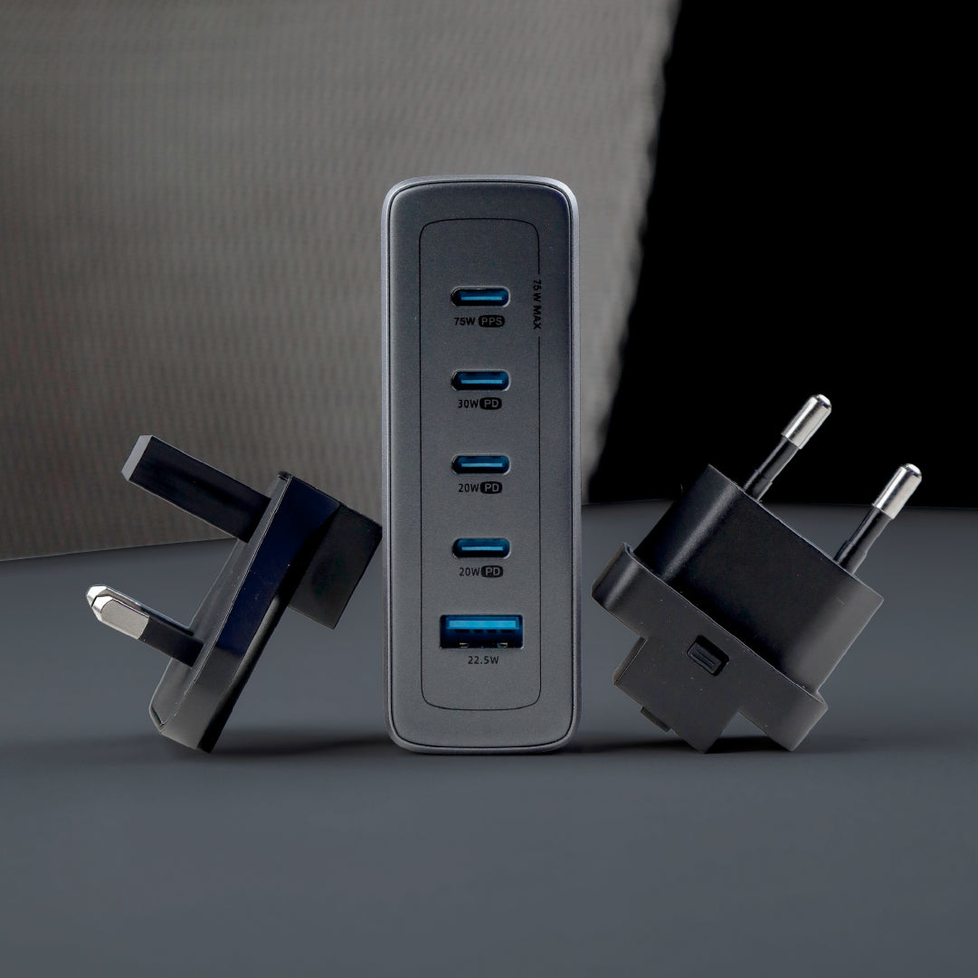 LZEL VoltixWorld 75W GaN Multi Port Travel Adapter | Black