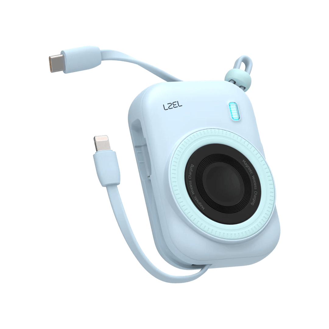 LZEL NanoFlex Nova – 10,000mAh Magnetic Power Bank with USB-C PD & Built-in Cable | Blue