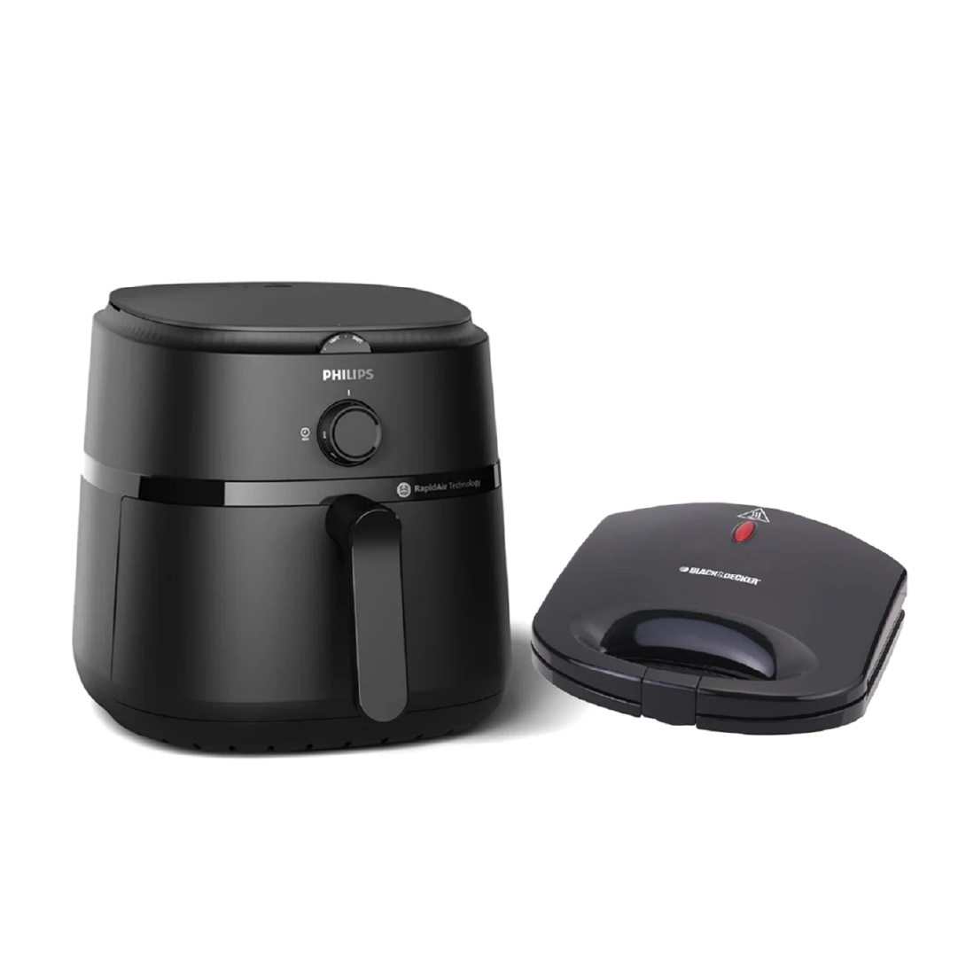 Eid Bundle - Philips NA130/00 Air Fryer 1700W (6.2L, Rapid Air) + Black & Decker 2-Slice Sandwich Maker 600W