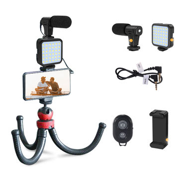 Vlogging Kit Smartphone Video Rig Kit Includes 1 LED Light 1 Tripod 1 Microphone 1 Phone Holder 1 Remote Control for Photography Recording