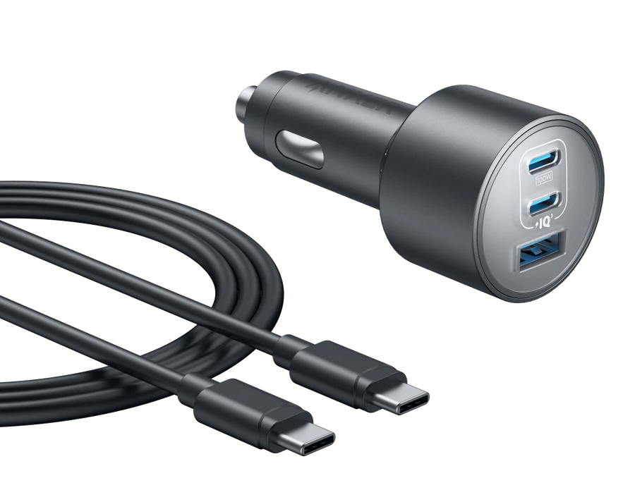 Anker Car Charger (167.5W, 3 Ports) with cable bundle | Gray