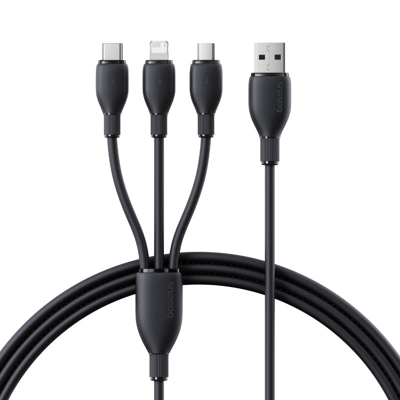 كبيل Baseus Ultra-Fast One-for-Three للشحن السريع USB-A إلى M+L+C بطول 1.3 متر | أسود 