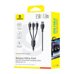 Baseus Ultra-Fast One-for-Three Fast Charging Cable USB-A to M+L+C 1.3m | Cosmic Black