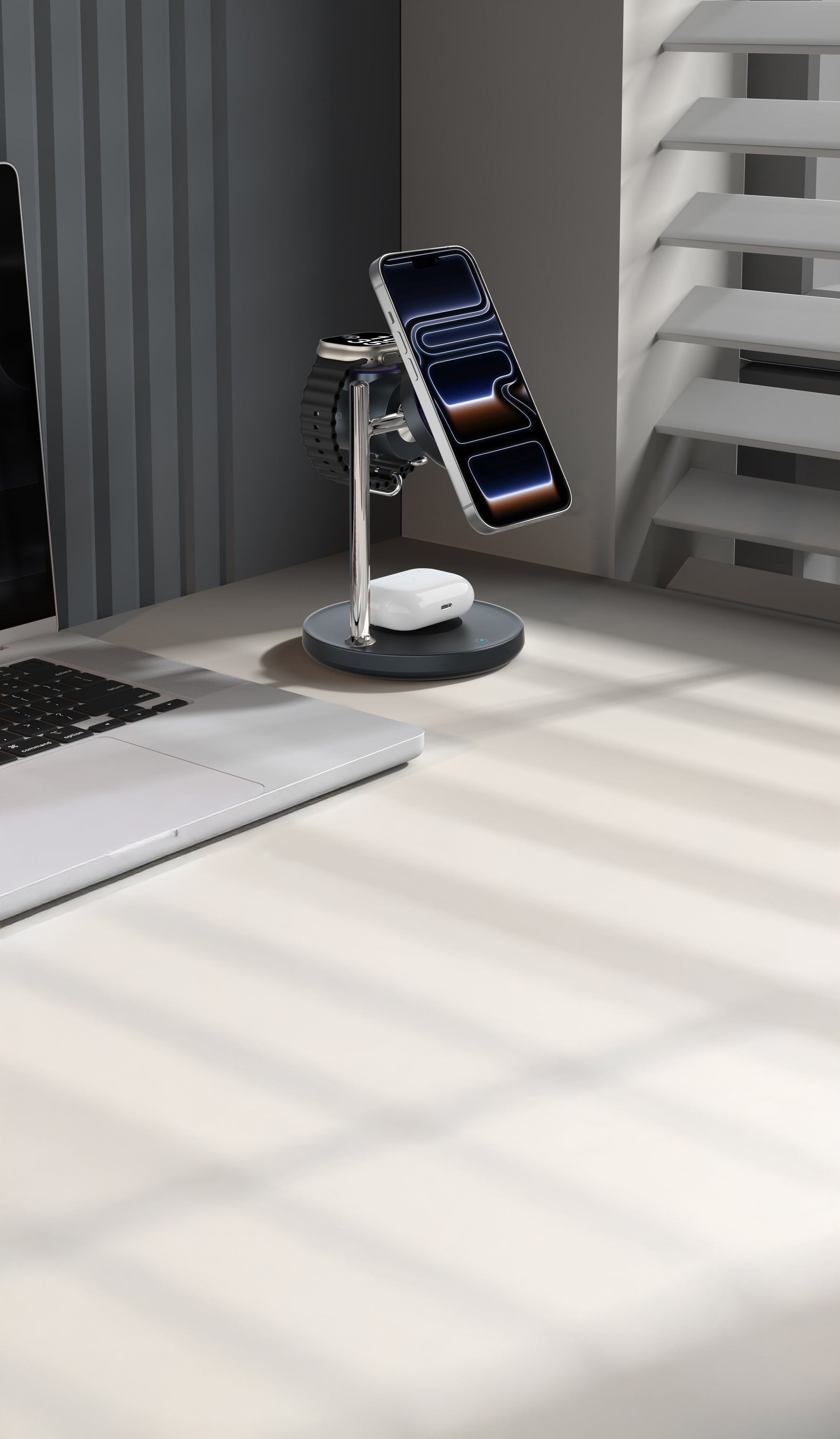 شاحن لاسلكي مكتبي من LZEL FlexDock Series 3-in-1 مغناطيسي | أسود