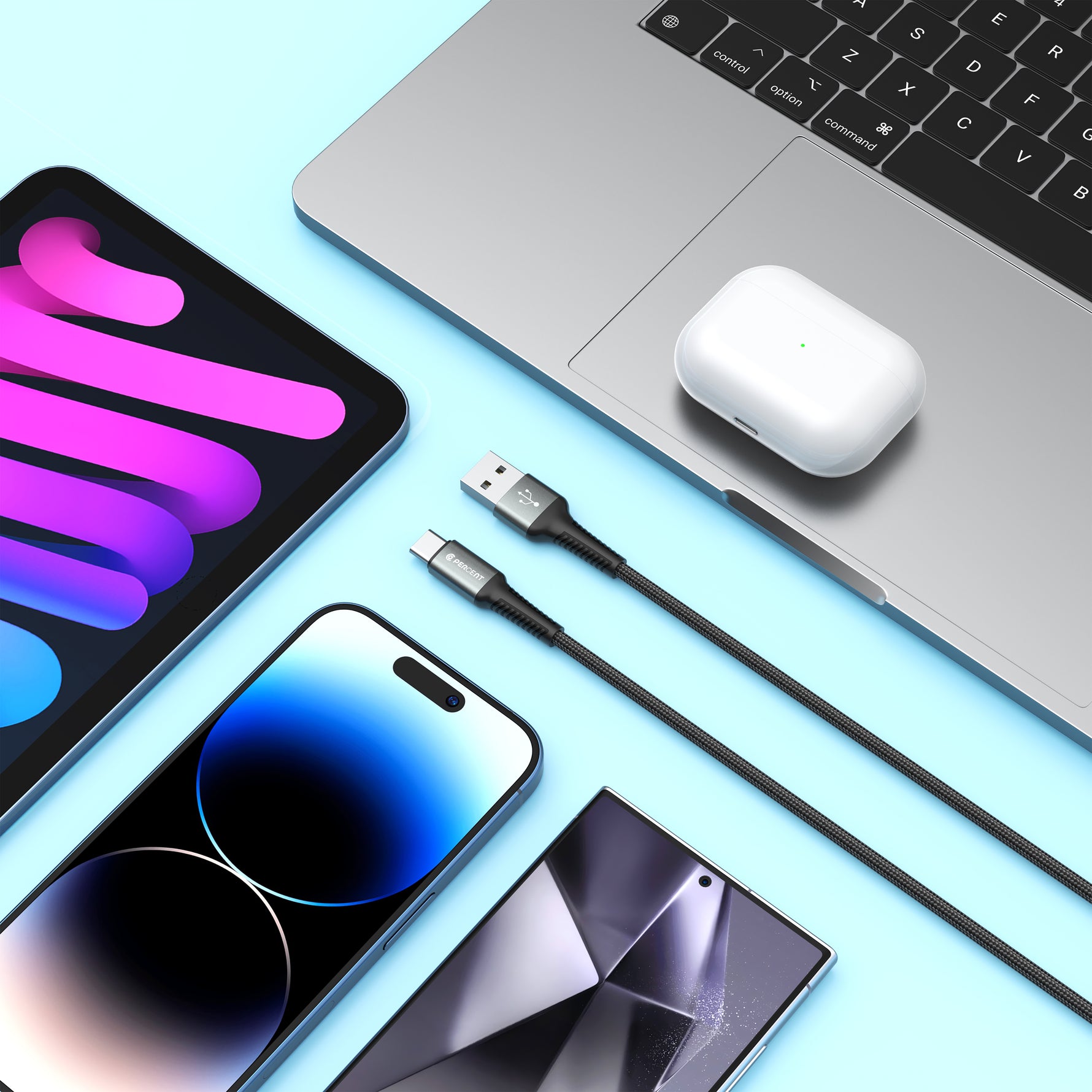 كيبل من 90 بيرسنت Voltix90 Core مضفّر من USB-A إلى USB-C بطول 2 متر