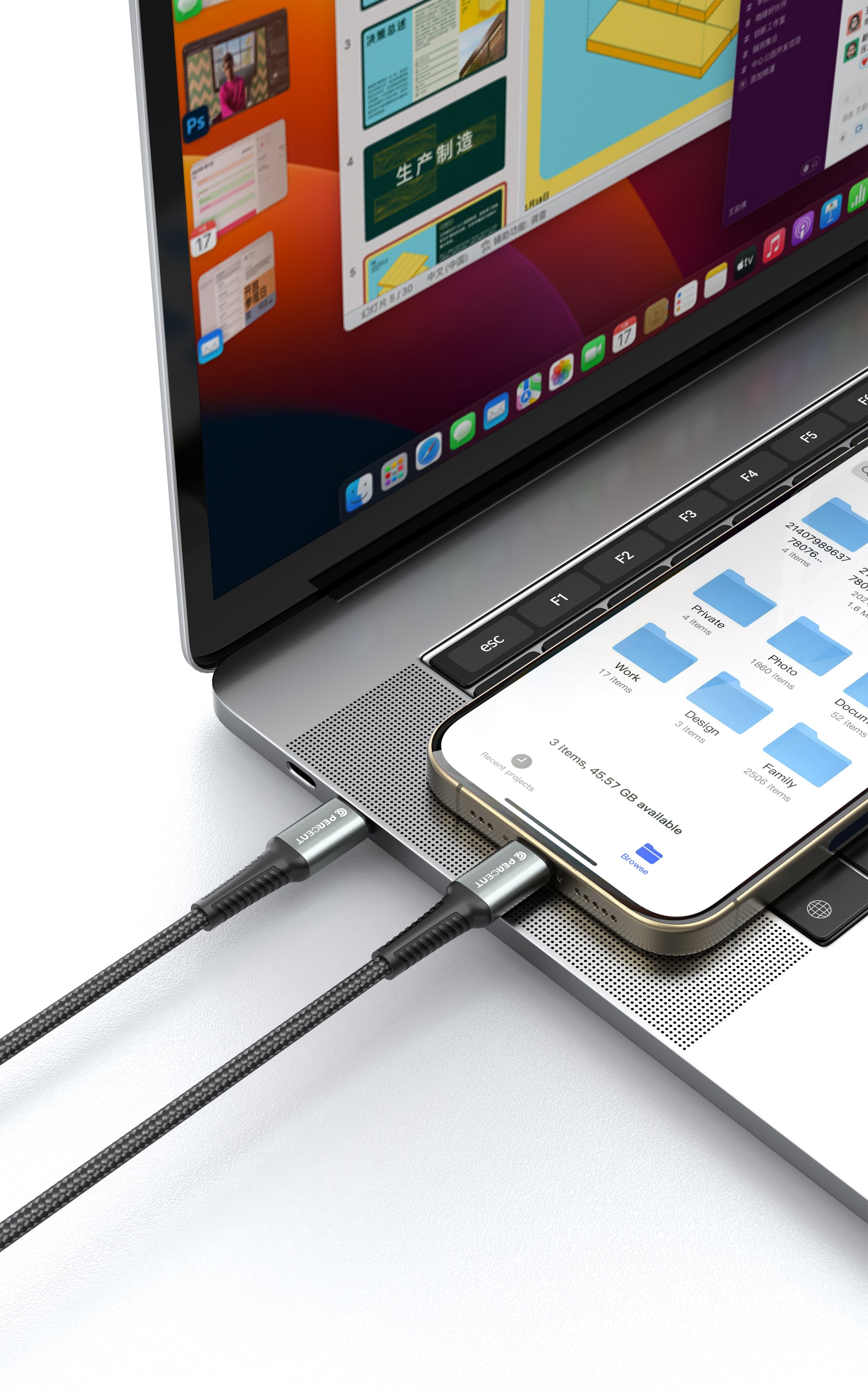 كيبل من 90 بيرسنت Voltix90 Core مضفّر من USB-C إلى USB-C بطول 2 متر