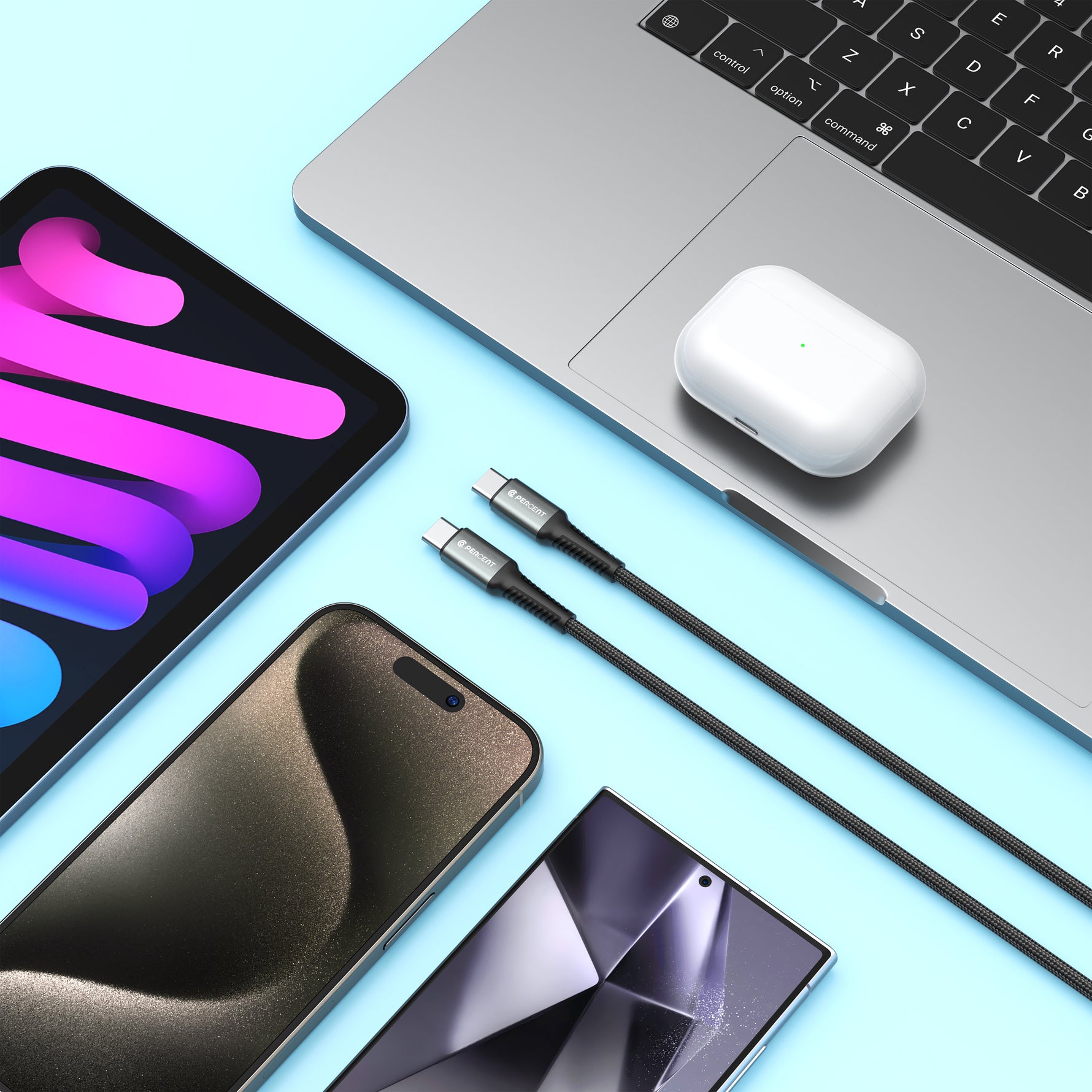 كيبل من 90 بيرسنت Voltix90 Core مضفّر من USB-C إلى USB-C بطول 2 متر