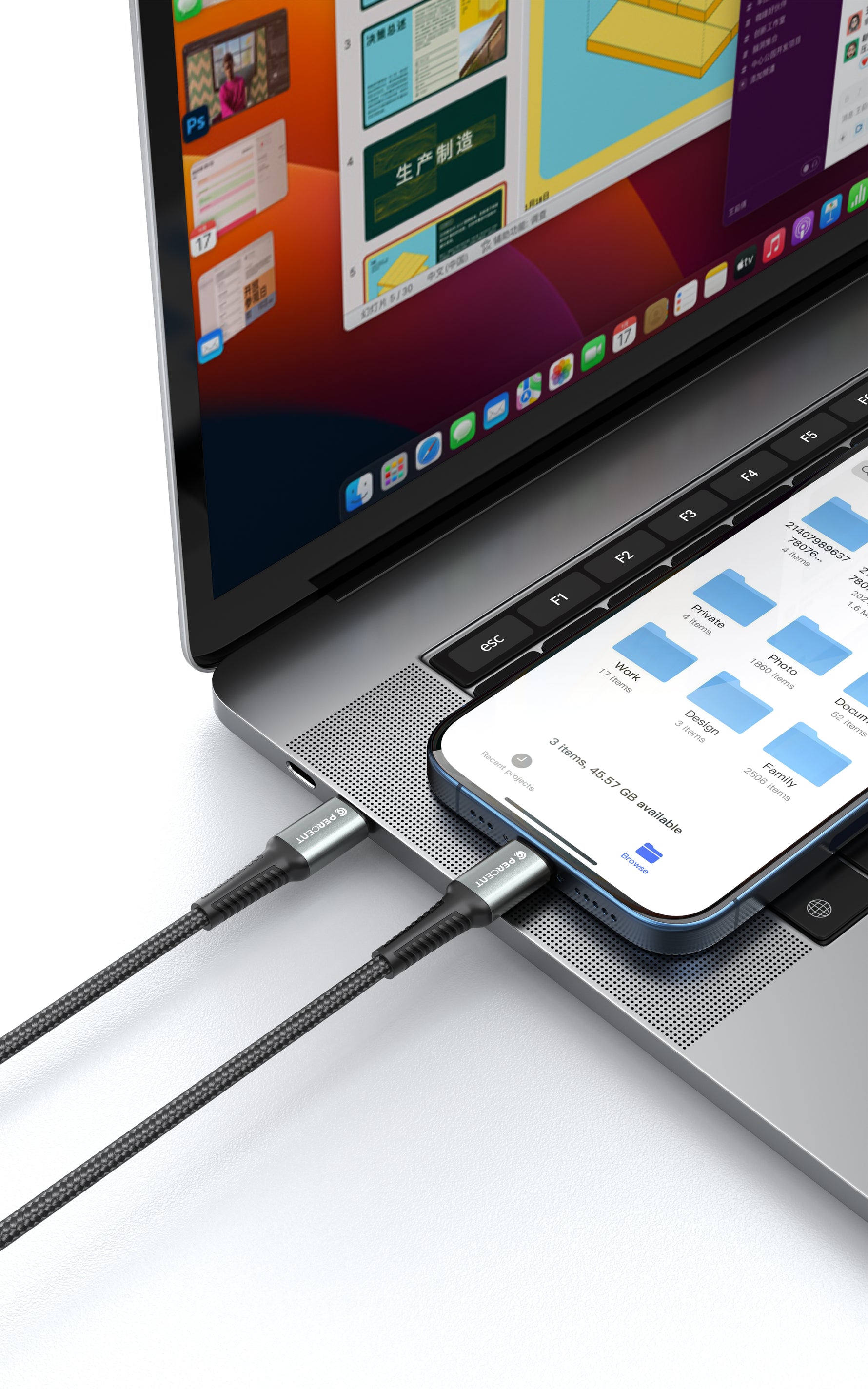 كيبل من 90 بيرسنت Voltix90 Core مضفّر من USB-C إلى Lightning بطول 2 متر