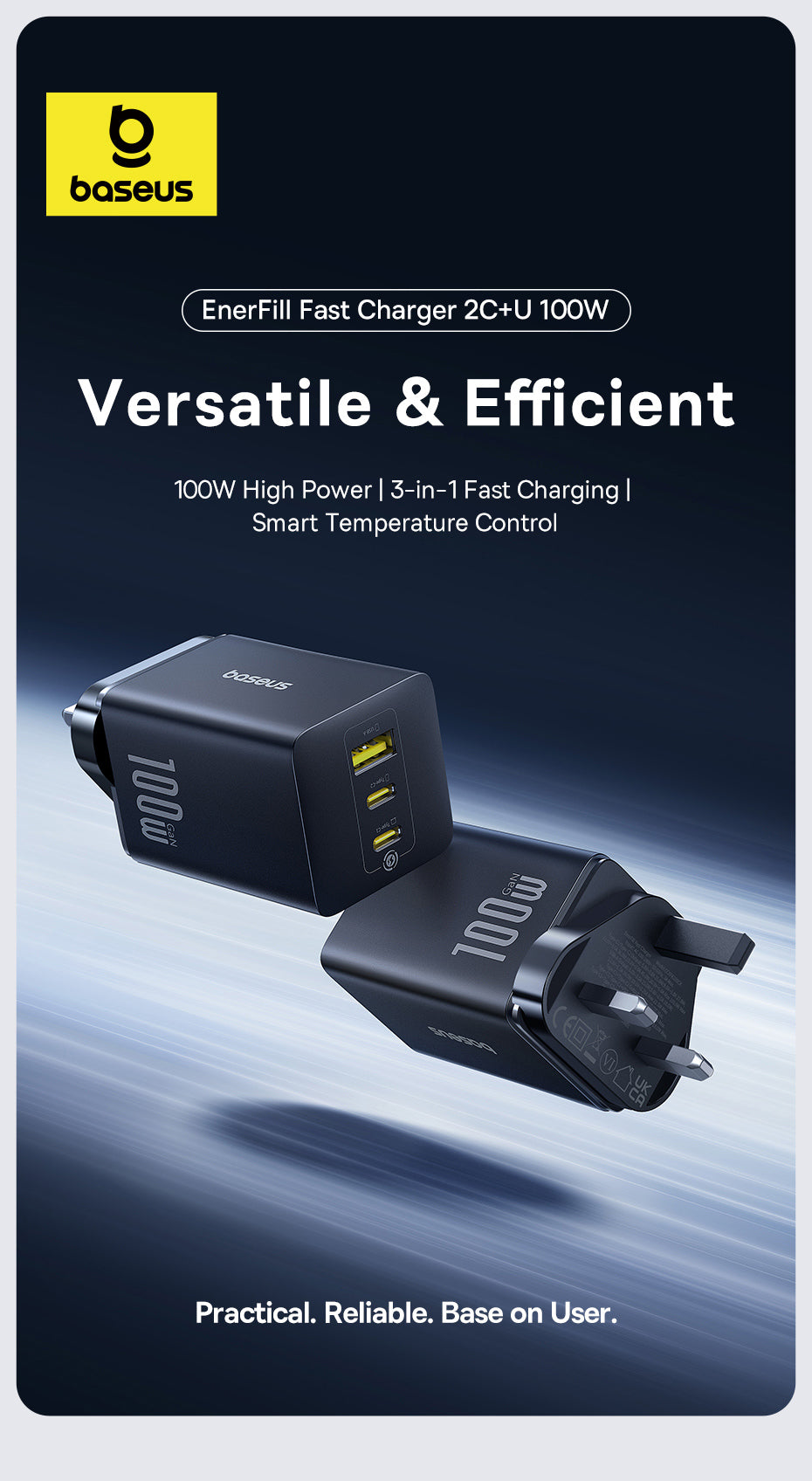 Baseus EnerFill FE11 Fast Charger 2C+U 100W | Cosmic Black