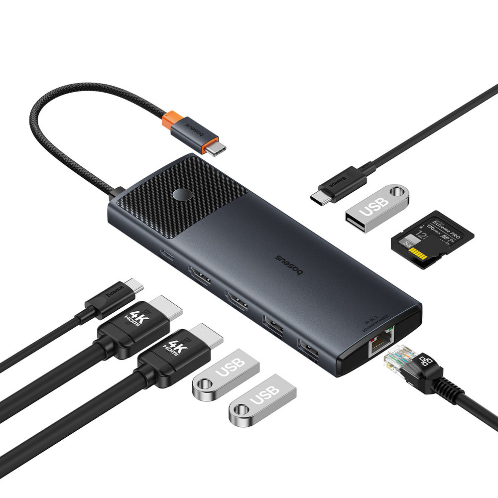 هاب Baseus Metal Gleam II 10 في 1 USB مع عرض مزدوج | أسود 
